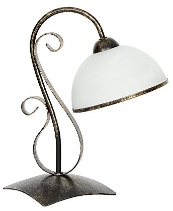 Licht-Erlebnisse Nachttischleuchte Glas Metall in Messing Weiß Schlafzimmer 37 cm E27 wohnlich blendarm Rustikal Landhaus Tischlampe Wohnzimmer ANTICA