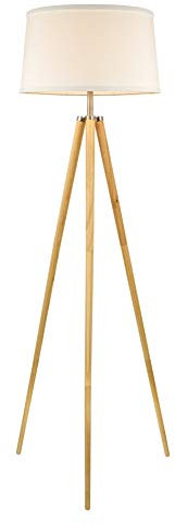 Revel Grace 60.5 Contemporary Wooden Tripod LED Floor Lamp + 10.5W Bulb (Energy Efficient/Eco-Friendly), White Shade