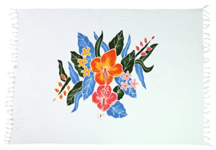 Ciffre Original Yoga Sarong Pareo Wickelrock Strandtuch Rund ca 170cm x 1110cm Handtuch Schal Kleid Wickeltuch Wickelkleid Weiß - Buntes Blumenmuster