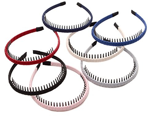 HugeDE 6 Stück Tuch Bedeckt Kunststoff Haarreifen Stirnband Haarspange Haarband