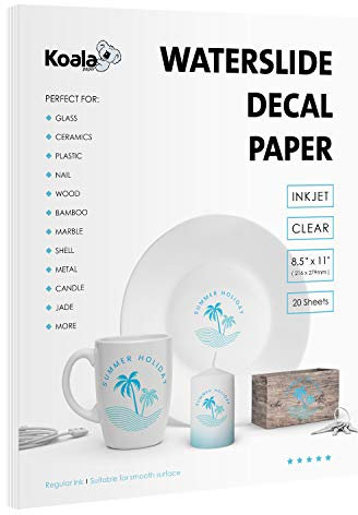 Koala Waterslide Transferpapier, transparent, 21,6 x 27,9 cm, transparent, bedruckbar, 20 Blatt für Tintenstrahldrucker