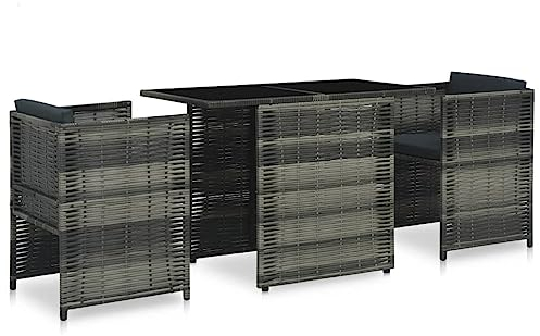vidaXL Bistroset 3-TLG. mit Auflagen Gartenmöbel Balkonset Sitzgruppe Gartenset Balkonmöbel Garnitur Sitzgarnitur Poly Rattan Grau