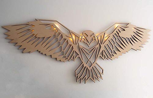 kh Teile Wand Deko Holz Adler XXL 80 cm Wanddeko Wandbild mit LED Beleuchtung Licht Wandschmuck Wandbild Wohnzimmer Büro Flur Küche Hotel Bad Arbeitszimmer