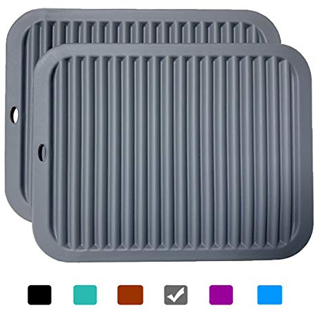 2 Pack Large Silicone Trivet Mats,Heatproof Hot Pads Pot Holder,9x12 Non Slip Flexible Durable Heat Resistant Pot Coaster Kitchen Countertop Table Mats (Wavy Gray)