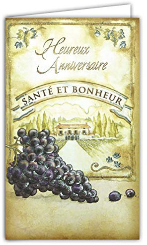 Afie Carte Heureux Anniversaire Santé et Bonheur PORTE-BILLETS intérieur Grappe de Raisin Vin Vignes