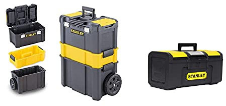 STANLEY STST1-80151 Carrello porta utensili 3 in 1, 3 livelli di stoccaggio, Capacità di carico 20 kg & 1-79-216 Cassetta Porta Utensili One Touch, 16
