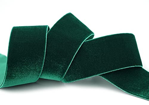 finemark 3 m x 36 mm Elastisches Samtband Dunkelgrün (871) Velour Stretch extrem dehnbar einseitig Tannengrün Trachten Samt 20% Elasthan zum nähen