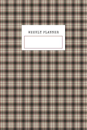 Tartan Plaid fashion textile cloth fabric-white green red Notebook Weekly Planner Schedule: Notes, To Do’s, bullet journal, minimalist design insert, 6 x 9 inch, small size
