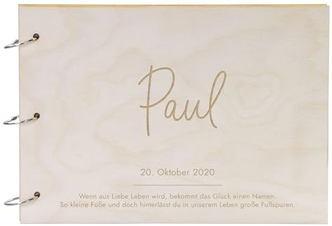 LAUBLUST Fotoalbum Baby personalisiert mit Gravur - Gästebuch für Babyparty aus Holz - Niers Motiv | natur, A4 Format - Erinnerungsbuch zum Selbstge | Geschenk zur Geburt & Taufe