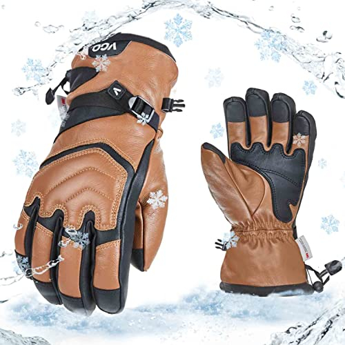 Vgo... Skihandschuhe aus Rindsleder für Männer & Frauen, Schnee-Handschuhe, Outdoor Handschuhe, wasserdicht, 3M Thinsulate,-30℃/-22°F (CA2468FW)