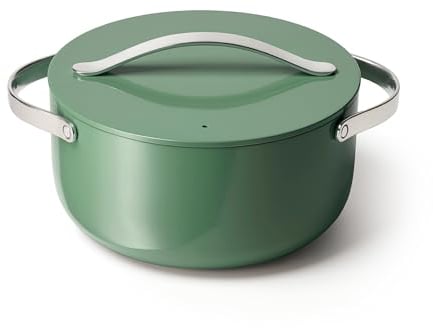 Caraway Antihaftbeschichteter Keramik-Dutch Oven Topf mit Deckel (6,5 qt, 26,7 cm) – ungiftig, PTFE- und PFOA-frei – ofenfest und kompatibel mit allen Herdarten (Gas, Elektro und Induktion) – Salbei
