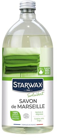 STARWAX SOLUVERT - Savon de Marseille Liquide - Multi Usages - Nettoie, Détache, Dégraisse et Préserve les Couleurs - - Fabrication Française - 1l