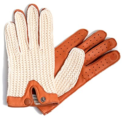 Hand Gewand by Weikert Auto-Handschuhe aus Hirschleder mit Häkeloberteil aus Baumwolle, handgenäht, Touchscreen, ungefüttert, Autofahrer Lederhandschuhe Damen, Motorrad, Fahrrad, Herren