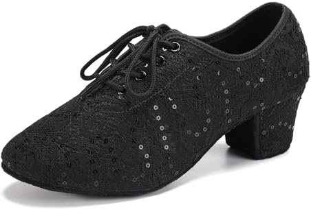 RUYBOZRY Women Ballroom Dance Shoes Lace up Latin Salsa Practice Dance Teaching Shoes,LPWMMD-Black-ZBMD-5,US7.5