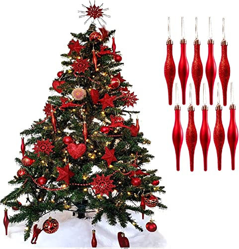 UKDeals Direct® Red Collection Christbaumkugeln, Tropfenform, glitzernd, matt, 120 mm, 10 Stück