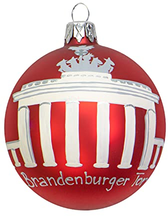 mgc24 Weihnachtskugel Christbaumkugel Baumschmuck Glas handbemalt Ø 8cm - Motiv Berlin Brandenburger Tor, rot