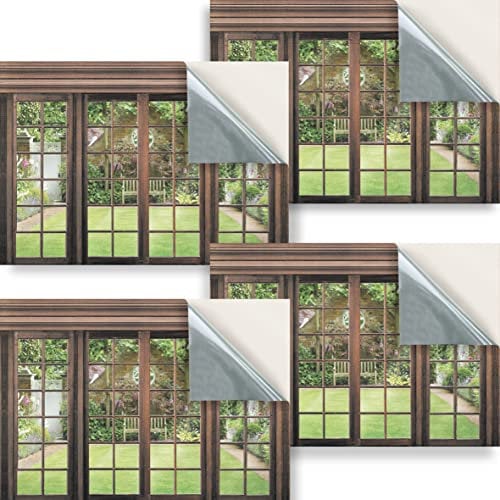 Stick & Go Repositionable Self Adhesive Dolls House Wallpaper 1:24 Scale (Set of 4 Sheets) - Feature Wall/French Windows - No. 180