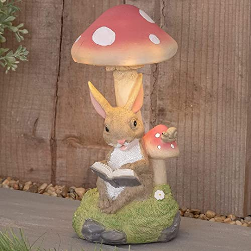 The Enchanted Garden Kaninchen Lesen Tier Gartendeko für draußen Figuren Gartenfiguren & Gartenstatuen Solarleuchten Pilz