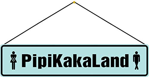AGDeko® Blechschild 46x10cm Pipi Kaka Land lustiges Hinweis Schild Toilette WC mit Kordel zum Aufhängen