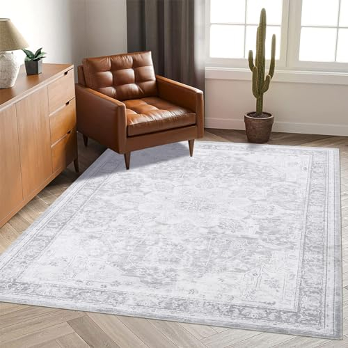 LuxFocus Klassischer Vintage Teppich Rutschfest Waschbar Indoor Mit Kurzflor Floral Design für Wohnbereich Esszimmer Used Look Bodenteppich 160x230 cm Grau
