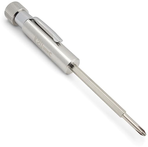 Pocket Screwdriver with Clip and Magnet - Phillips and Slotted-Flat Head - Small Tool with Magnetic Tip (Stainless Steel)
