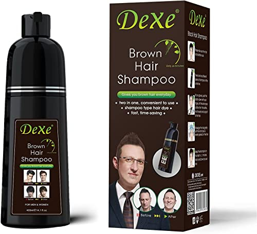 Champú Tinte marrón para Canas, Champú Tinte Semi-Permanente para Mujeres y Hombres, Ingredientes Herbales y Sin Amoniaco, 3 en 1 100% Cobertura de Canas (14 Fl oz) (Botella marrón)