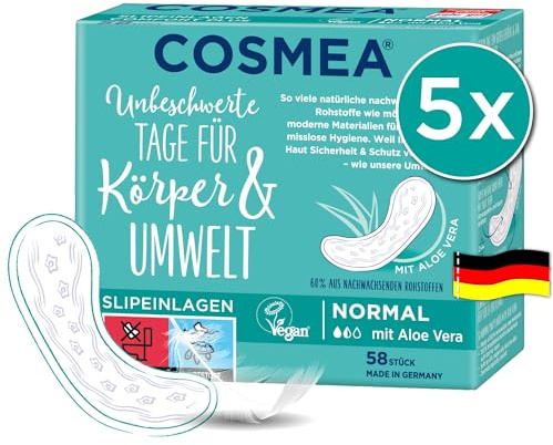 Cosmea Slipeinlagen mit Aloe Vera Duft, Vorteilspack (5 x 58 Stück, Hygiene Einlagen