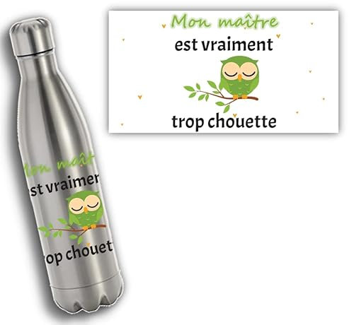 Bouteille isotherme personnalisable chouette maître/maîtresse/nounou - Cadeau original