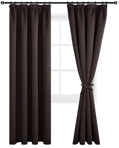 DWCN Gardinen Blickdicht 2er Set Vorhänge mit Kräuselband Verdunkelungsvorhänge Schlafzimmer H 228 x B 117, Kurze Gardinen Wohnzimmer Vorhänge Blickdicht Hellbeige mit Vorhang-Krawatten, Braun