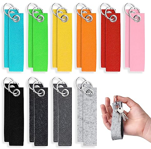KERANEET 20 Stück Schlüsselanhänger Rohlinge Filz Schlüsselanhänger Plotter Rohlinge Rohlinges zum Beplotten Basteln für DIY Dekoration-Bunt(13 x 3cm)