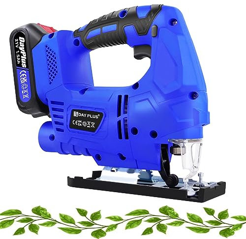 VickyHome Cordless Brushless Jigsaw with Battery and Charger, 3000SPM Electric Jigsaws to Cut Wood with LED Light 1500mAH Battery Charger, 8PCS Blades, 45° Bevel Adjustment, Tool-Free Blade Clamp