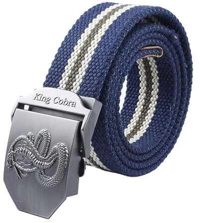 Herren-Arbeitsgürtel – Atmungsaktiver Canvas-Gürtel Aus Gurtband, Metallschnalle Mit 3D-King-Cobra-Muster, Lässige Flip-Top-Gürtelschnalle Für Damen Und Herren, Cargo-Hosengürtel Im Streetwear