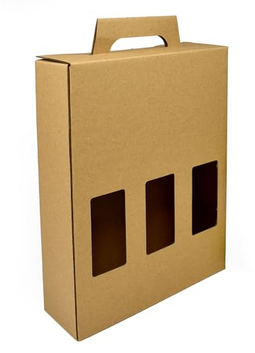 Evergreen Goods 500ml Beer Bottle Carrier Box | Holds 3 Bottles or Cans - 3 Display Windows | Durable Cardboard Holder for Beer, Ale, Cider | Ideal for Home Brew, Gifts and Parties Occasions (10 Box)