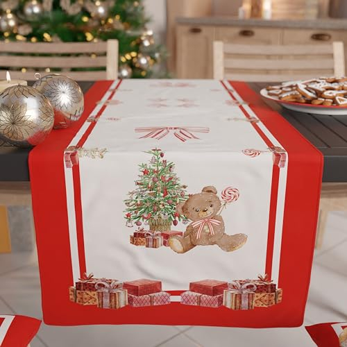 Petti Artigiani Italiani - Tischläufer Weihnachten, Tischläufer Weihnachten, Küchenläufer 140 x 40 cm, Tischläufer Weihnachten eleganter Bär, 100% Made in Itay
