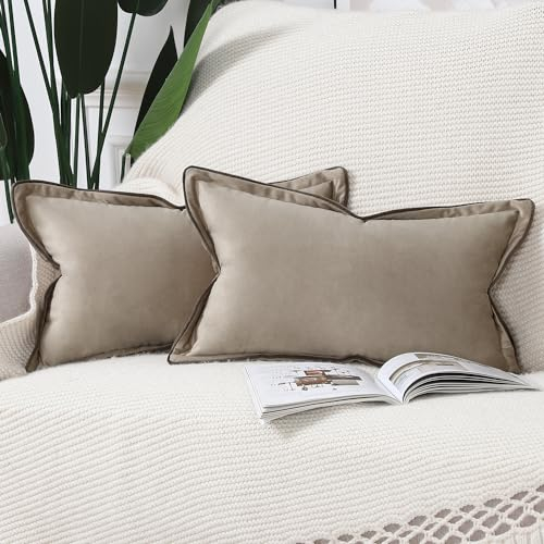 Madizz 2er Set Samt Fransen Zierkissenbezügen 40 x 60 cm Leichtes Taupe weiche Kissenbezug für Sofa, Schlafzimmer und Kissenhülle