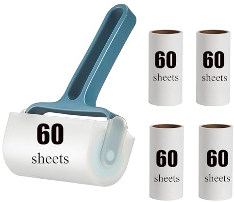 Rgqphantom, Fusselrolle, 5 Nachfüllpackungen, 300 Blatt, Tierhaarentferner-Set, 1 Griff mit 5 extra klebrigen Fusselrollen für Teppich, Autositze, Staub, Katzen, Hunde, Kleidung