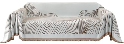 YSTELLAA Sofa Überwurfdecke 4 Sitzer, 180×380cm, Chenille AB Seiten Sofaüberwurf, Sofa Decken Überwurf Universal, Vier Jahreszeiten Sofabezug, Couch Überzug Mit Quaste, Dunkelkaffee-Curve