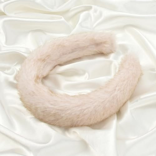Yonchic Bandeau en fausse fourrure, bandeau doux pour femmes et filles, accessoires de cheveux antidérapants (blanc)