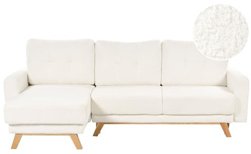3-Sitzer Ecksofa Bouclé weiß L-Form mit Schlaffunktion Chaiselongue rechts Siro
