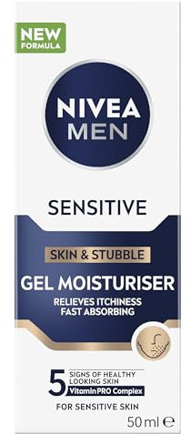 NIVEA MEN Sensitive Skin & Stubble Gel Moisturizer (50ml), Herren Gesichtscreme für den täglichen Gebrauch, Gel-Feuchtigkeitspflege mit Vitamin E, Provitamin B5 und Kamillenextrakt