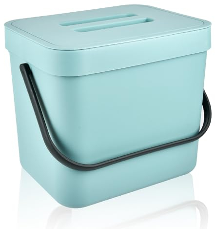 Akamino 1.8 Gallon Food Waste Bins, 7L Compost Bin with Lid Handle for Kitchen Cabinet Door, Wall Mounted Plastic Compost Caddy for Food Waste Recycling, Sealed Food Waste Bucket for Home Office