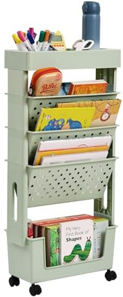 YOTATING Mobiles Bücherregal mit Rad, große Kapazität, Bücherregal, Zeitschriftenwagen, Kinder, bewegliches Aufbewahrungs-Bücherregal mit 5 Ebenen, für Zuhause, Klassenzimmer, Schule, Büro, Wohnheim,