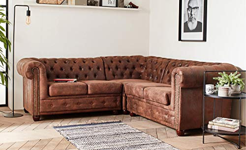 Lisa Design Winston - Ecksofa Chesterfield - 5 Sitzplätze - Industriestil Braun
