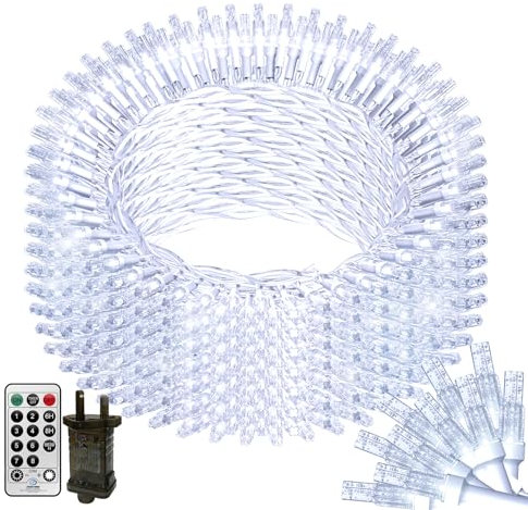THKFUL Outdoor String Lights Mains Powered,50M 300LED Crystal Indoor Fairy Lights,Tree Lights Waterproof Remote with 8 Modes for Garden Yard(White)