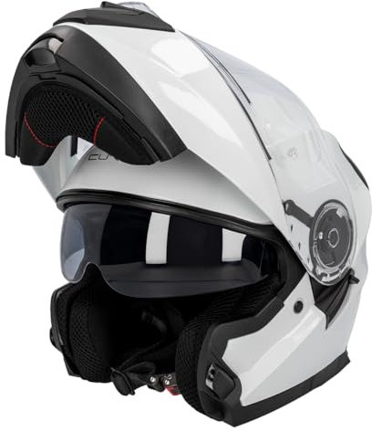 Casco Moto Modular Curve Krypton Blanco Brillante, Material ABS, Visor Solar Ahumado, Cierre Micrométrico, Adultos, Hombre y Mujer, ECE 22.06 (M)