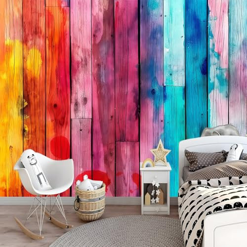 Fototapete Buntes Holz 400 x 280 cm Tapete Fototapeten Vlies Tapeten UV-Beständigkeit Wandtapete Kindergarten Wohnzimmer Wanddeko Tapete