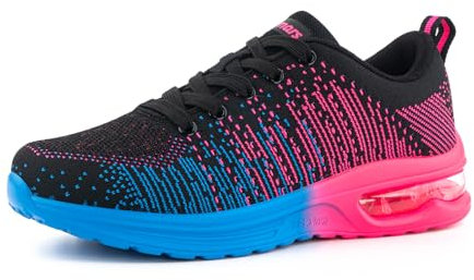 Hitmars Basket Femme Chaussures de Sport Running Outdoor Jogging Fitness Legere Course Casual Mode Air Sneakers Femme N/A2 Bleu&Rose EU37