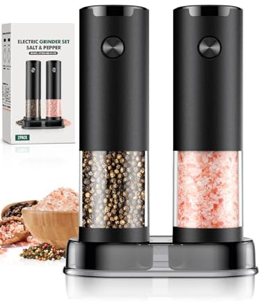 Electric Salt and Pepper Grinder Set Automatic Battery Pepper Mill Shakers Adjustable Coarseness Upgraded Larger Capacity with Led Home and Kitchen Appliances for New House Warming Gifts
