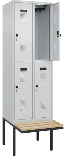kaiserkraft | Doppelstock-Spind Evolo Plus Sitzbank | 2 Abteile | lichtgrau/lichtgrau | B 600 mm | Sicherheits-Drehriegel | mit auskragender Sitzbank | Buche