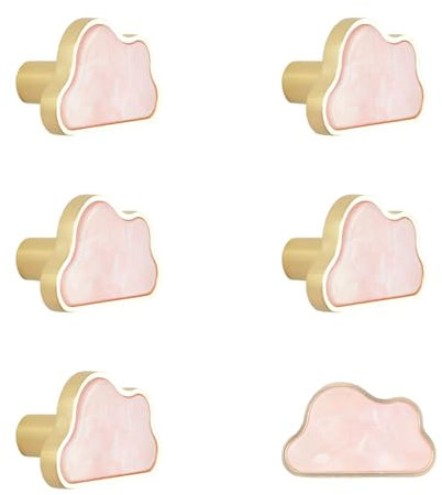 MOROBOR Decorative Pink Cloud Kitchen Cabinet Knobs, 6 Pack Creative Dresser Drawer Pulls Furniture Cupboard Door Pull Handles Single Hole Zinc Alloy Knobs Furniture Accessories